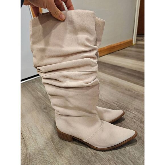 Chinese Laundry Suede Slouchy Western Boots size 5.5 blush cream colored - Picture 1 of 9